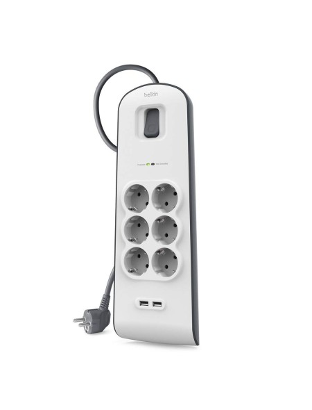 ÷ Regleta alimentacion belkin bsv604vf2m de protecci?n contra sobretensiones 6 tomas + 2 puertos usb (