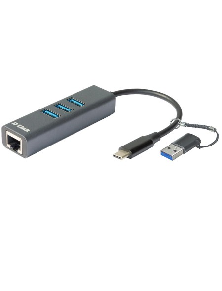 ÷ Hub usb c d-link a 3 puertos usb3.0 + 1 rj-45 incluye adaptador usb type-c/usb type-a