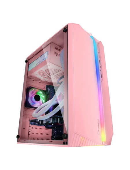 ÷ Caja microatx gaming mars gaming mc-s1 rosa frontal argb ventilador traser frgb ventana lateral sin